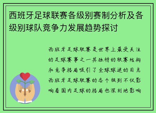 西班牙足球联赛各级别赛制分析及各级别球队竞争力发展趋势探讨