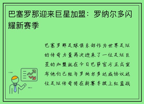 巴塞罗那迎来巨星加盟：罗纳尔多闪耀新赛季